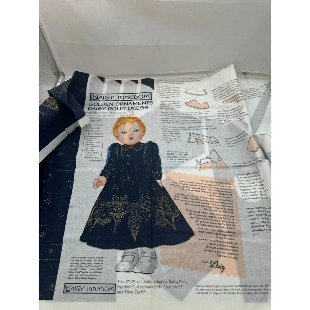 Daisy Kingdom Golden Ornaments Fabric cutout panel DOLL dress ca 1989 17